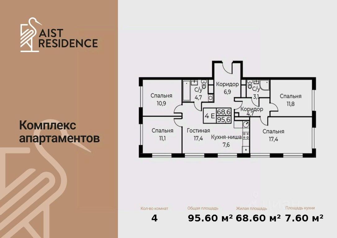 4-BD Apartment Sale, 95.6 sq. m. at Kompleks apartamentov AIST RESIDENCE (Aist Rezidens), Namyotkina Street, 10Д, Moscow, Russia #1 4-BD Apartment Sale, 95.6 sq. m. at Kompleks apartamentov AIST RESIDENCE (Aist Rezidens), Namyotkina Street, 10Д, Moscow, Russia #1