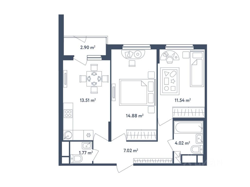 1-BD Apartment Sale, 54.19 sq. m. at Svetly mir BioPolis, posyolok Meshcherino, Leninskiy City District, Moscow Region, Russia #1