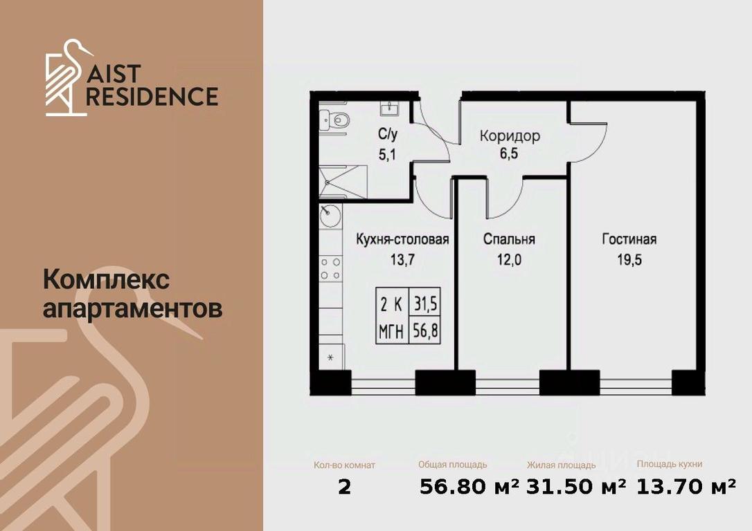 1-BD Apartment Sale, 56.8平方米 at Kompleks apartamentov AIST RESIDENCE (Aist Rezidens), Namyotkina Street, 10Д, Moscow, Russia #1 1-BD Apartment Sale, 56.8平方米 at Kompleks apartamentov AIST RESIDENCE (Aist Rezidens), Namyotkina Street, 10Д, Moscow, Russia #1