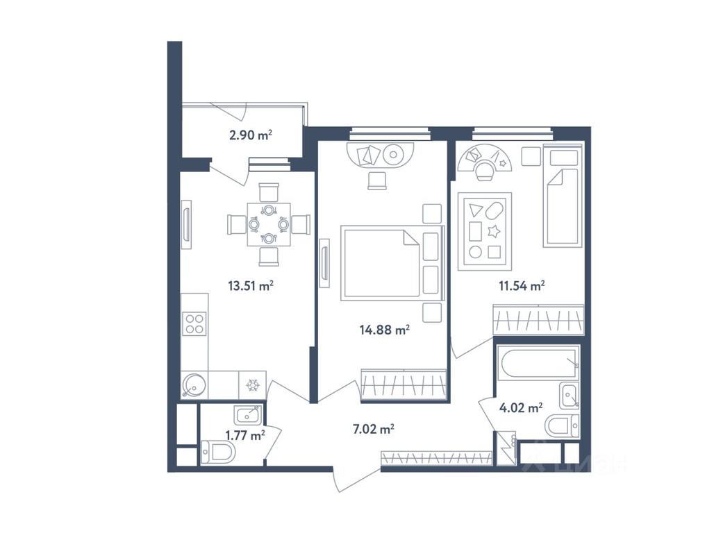1-BD Apartment Sale, 54.19 sq. m. at Svetly mir BioPolis, posyolok Meshcherino, Leninskiy City District, Moscow Region, Russia #1