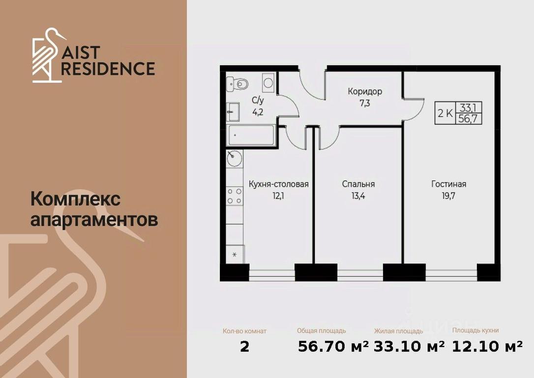 1-BD Apartment Sale, 56.7 sq. m. at Kompleks apartamentov AIST RESIDENCE (Aist Rezidens), Namyotkina Street, 10Д, Moscow, Russia #1