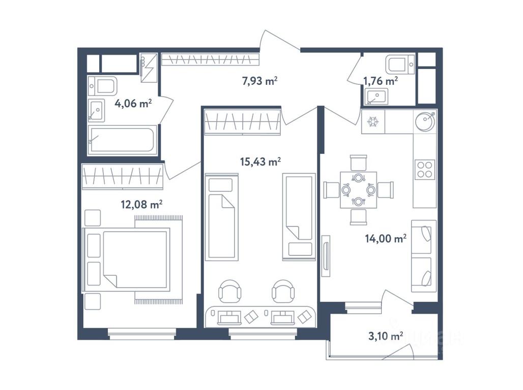 1-BD Apartment Sale, 56.81 sq. m. at Svetly mir BioPolis, posyolok Meshcherino, Leninskiy City District, Moscow Region, Russia #1