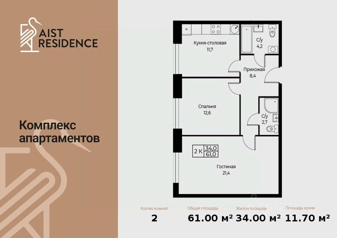 1-BD Apartment Sale, 61 sq. m. at Kompleks apartamentov AIST RESIDENCE (Aist Rezidens), Namyotkina Street, 10Д, Moscow, Russia #1
