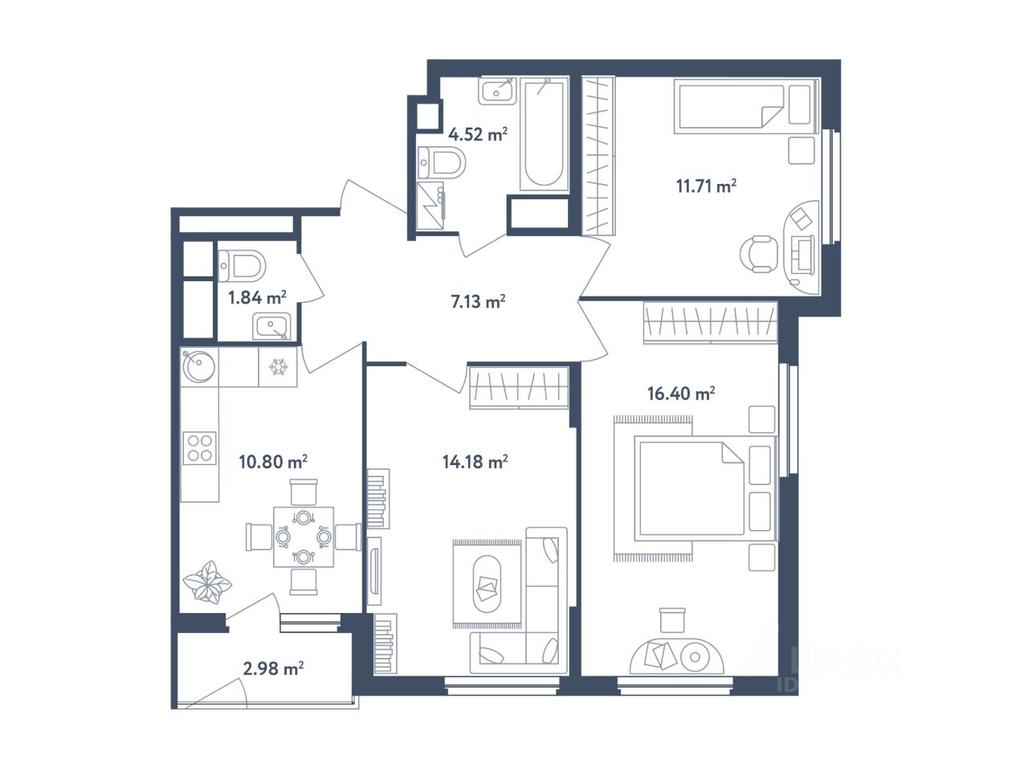 2-BD Apartment Sale, 68.07 sq. m. at Svetly mir BioPolis, posyolok Meshcherino, Leninskiy City District, Moscow Region, Russia #1