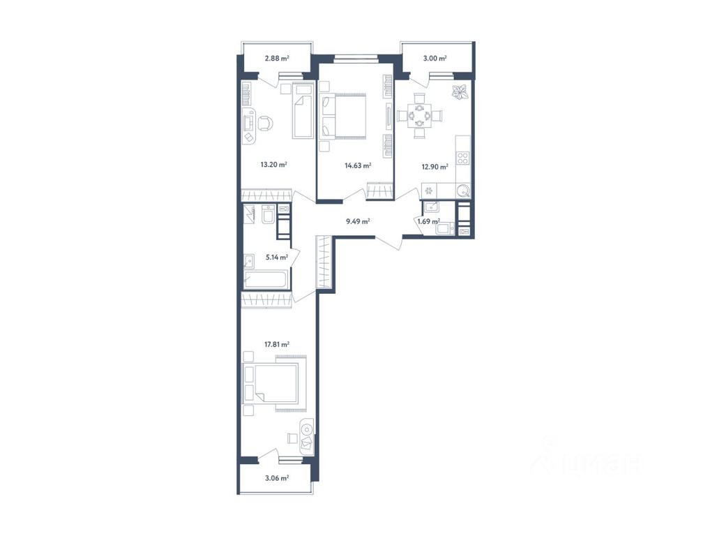 2-BD Apartment Sale, 79.33平方米 at Svetly mir BioPolis, posyolok Meshcherino, Leninskiy City District, Moscow Region, Russia #1