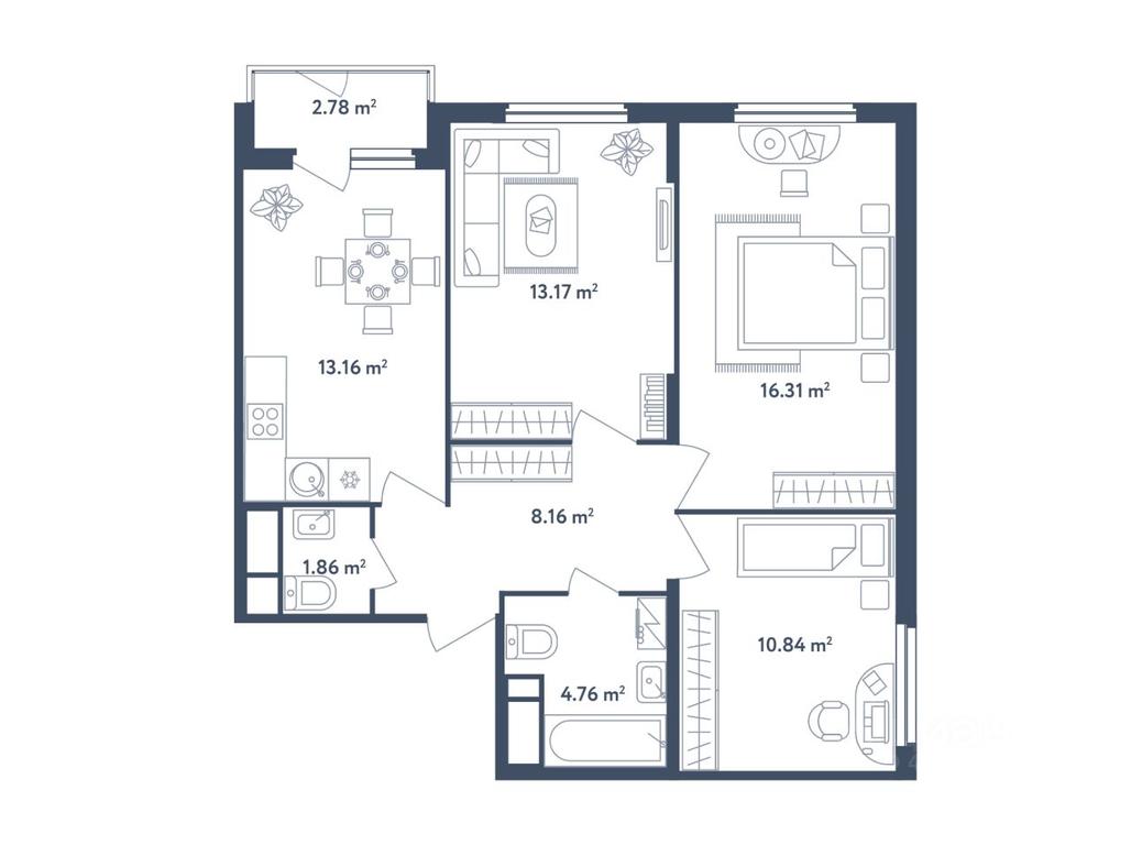 2-BD Apartment Sale, 69.65平方米 at Svetly mir BioPolis, posyolok Meshcherino, Leninskiy City District, Moscow Region, Russia #1