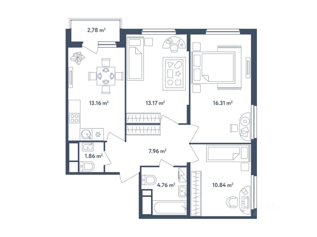 2-BD Apartment Sale, 69.45 sq. m. at Svetly mir BioPolis, posyolok Meshcherino, Leninskiy City District, Moscow Region, Russia #1