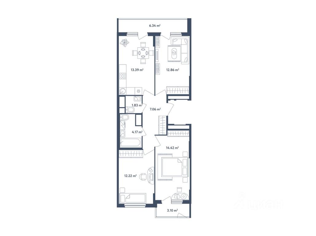 2-BD Apartment Sale, 70.67 sq. m. at Svetly mir BioPolis, posyolok Meshcherino, Leninskiy City District, Moscow Region, Russia #1