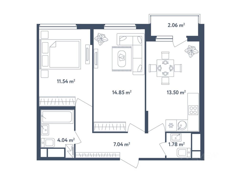 1-BD Apartment Sale, 53.78 sq. m. at Svetly mir BioPolis, posyolok Meshcherino, Leninskiy City District, Moscow Region, Russia #1