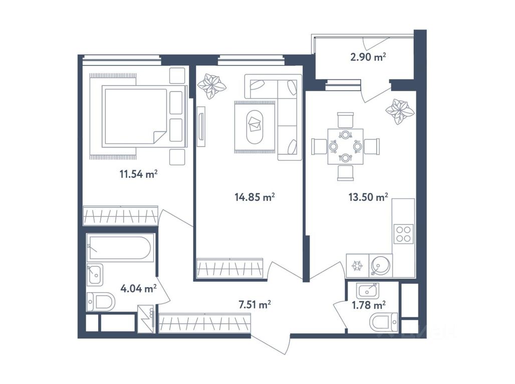 1-BD Apartment Sale, 54.67 sq. m. at Svetly mir BioPolis, posyolok Meshcherino, Leninskiy City District, Moscow Region, Russia #1