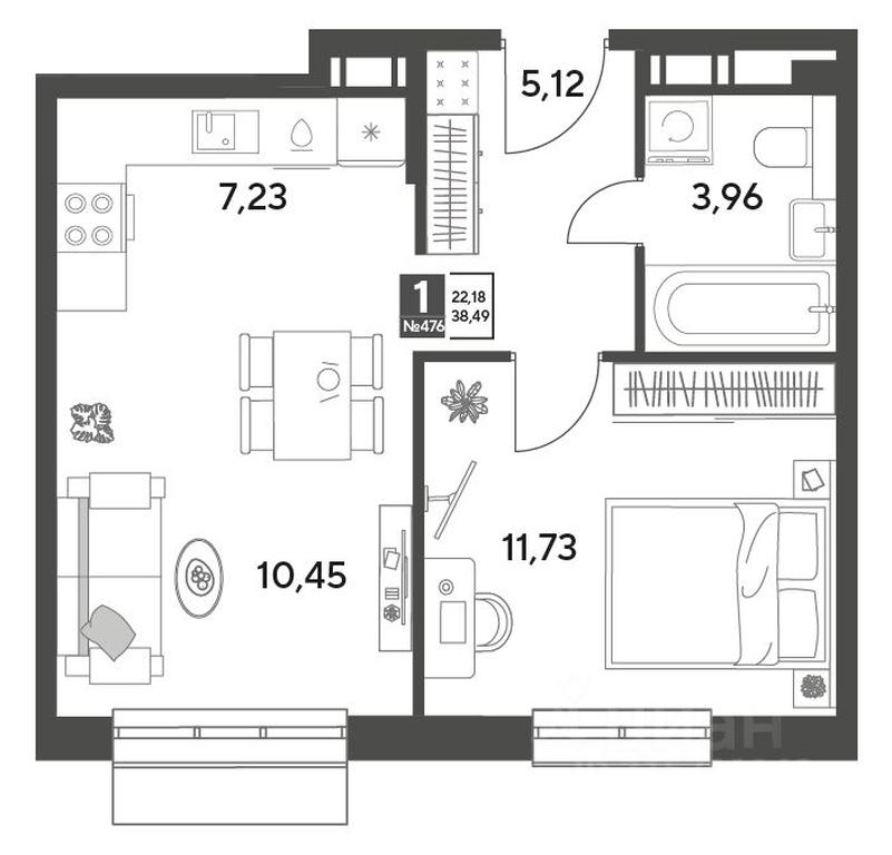 Продажа квартиры, 38,49 м² в ЖК «Публицист», улица Зелёная Роща, Пушкино, Московская область, Россия #1
