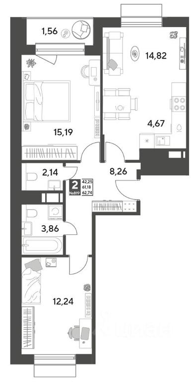 1-BD Apartment Sale, 62.74 sq. m. at Publitsist, ulitsa Zelyonaya Roshcha, Pushkino, Moscow Region, Russia #1