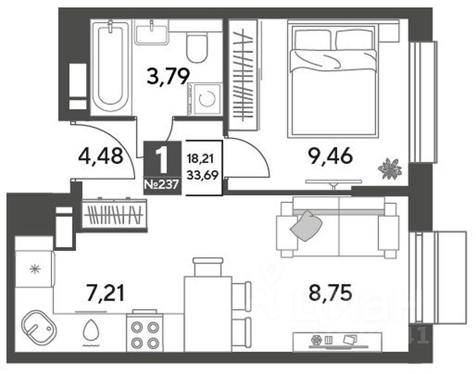 Apartment Sale, 33.69平方米 at Publitsist, ulitsa Zelyonaya Roshcha, Pushkino, Moscow Region, Russia #1