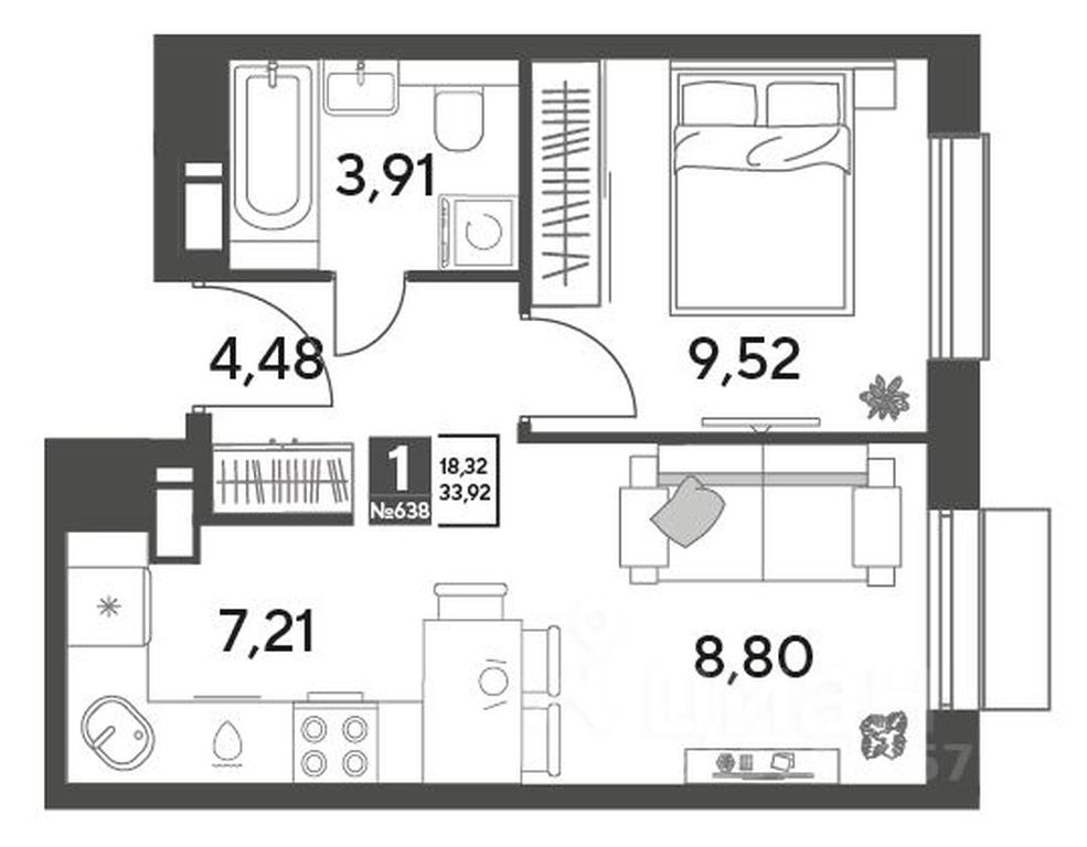 Apartment Sale, 33.92平方米 at Publitsist, ulitsa Zelyonaya Roshcha, Pushkino, Moscow Region, Russia #1 Apartment Sale, 33.92平方米 at Publitsist, ulitsa Zelyonaya Roshcha, Pushkino, Moscow Region, Russia #1