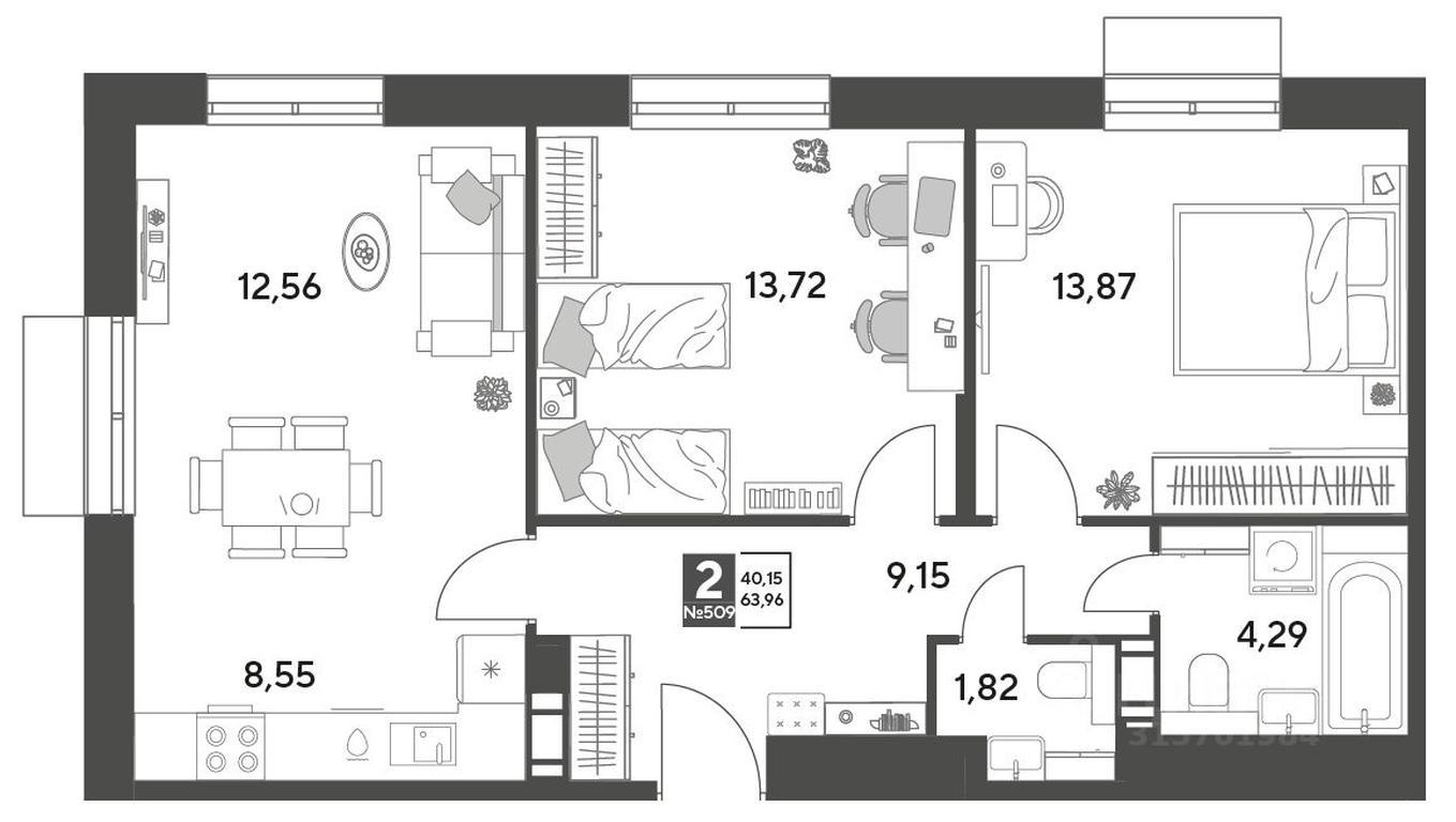 1-BD Apartment Sale, 63.96 sq. m. at Publitsist, ulitsa Zelyonaya Roshcha, Pushkino, Moscow Region, Russia #1