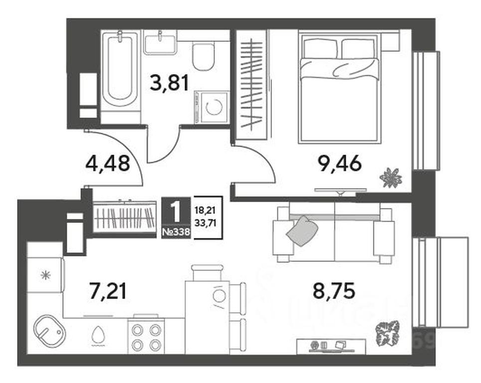Apartment Sale, 33.71 sq. m. at Publitsist, ulitsa Zelyonaya Roshcha, Pushkino, Moscow Region, Russia #1