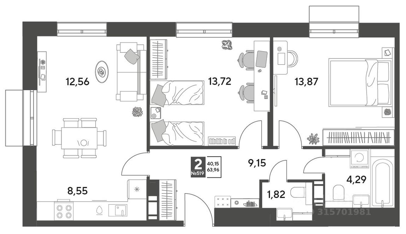 1-BD Apartment Sale, 63.96平方米 at Publitsist, ulitsa Zelyonaya Roshcha, Pushkino, Moscow Region, Russia #1