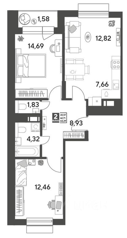 1-BD Apartment Sale, 64.29平方米 at Publitsist, ulitsa Zelyonaya Roshcha, Pushkino, Moscow Region, Russia #1 1-BD Apartment Sale, 64.29平方米 at Publitsist, ulitsa Zelyonaya Roshcha, Pushkino, Moscow Region, Russia #1