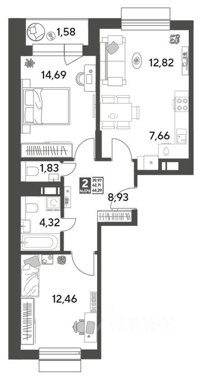 1-BD Apartment Sale, 64.29平方米 at Publitsist, ulitsa Zelyonaya Roshcha, Pushkino, Moscow Region, Russia #1 1-BD Apartment Sale, 64.29平方米 at Publitsist, ulitsa Zelyonaya Roshcha, Pushkino, Moscow Region, Russia #1