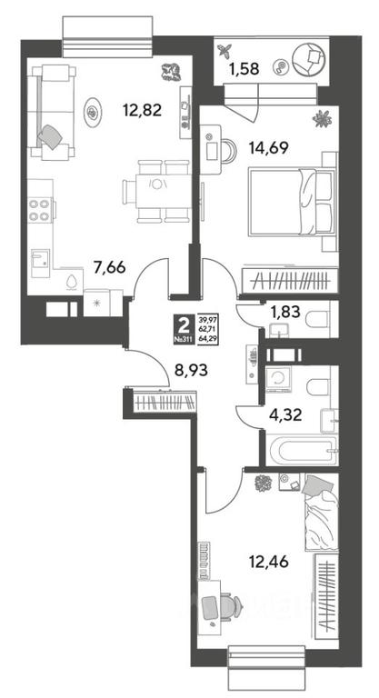 1-BD Apartment Sale, 64.29平方米 at Publitsist, ulitsa Zelyonaya Roshcha, Pushkino, Moscow Region, Russia #1 1-BD Apartment Sale, 64.29平方米 at Publitsist, ulitsa Zelyonaya Roshcha, Pushkino, Moscow Region, Russia #1