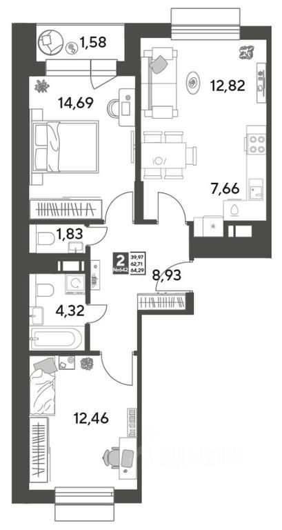 1-BD Apartment Sale, 64.29 sq. m. at Publitsist, ulitsa Zelyonaya Roshcha, Pushkino, Moscow Region, Russia #1 1-BD Apartment Sale, 64.29 sq. m. at Publitsist, ulitsa Zelyonaya Roshcha, Pushkino, Moscow Region, Russia #1