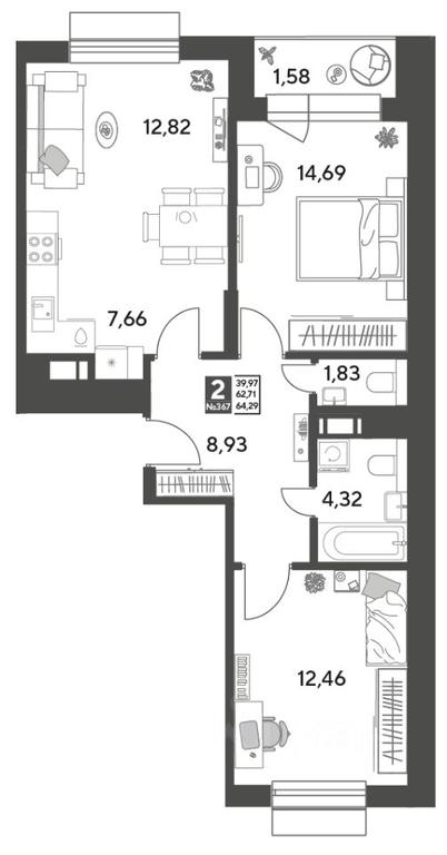 1-BD Apartment Sale, 64.29平方米 at Publitsist, ulitsa Zelyonaya Roshcha, Pushkino, Moscow Region, Russia #1 1-BD Apartment Sale, 64.29平方米 at Publitsist, ulitsa Zelyonaya Roshcha, Pushkino, Moscow Region, Russia #1