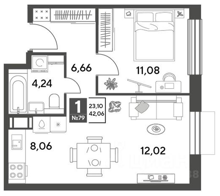 Apartment Sale, 42.06 sq. m. at Publitsist, ulitsa Zelyonaya Roshcha, Pushkino, Moscow Region, Russia #1