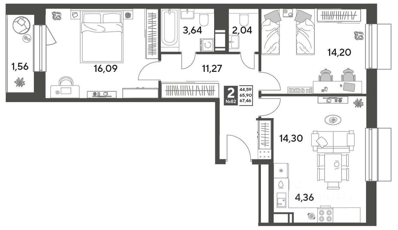 1-BD Apartment Sale, 67.46平方米 at Publitsist, ulitsa Zelyonaya Roshcha, Pushkino, Moscow Region, Russia #1