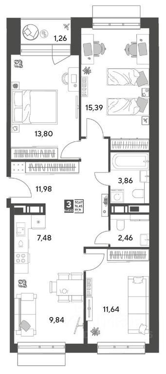 2-BD Apartment Sale, 77.71平方米 at Publitsist, ulitsa Zelyonaya Roshcha, Pushkino, Moscow Region, Russia #1 2-BD Apartment Sale, 77.71平方米 at Publitsist, ulitsa Zelyonaya Roshcha, Pushkino, Moscow Region, Russia #1