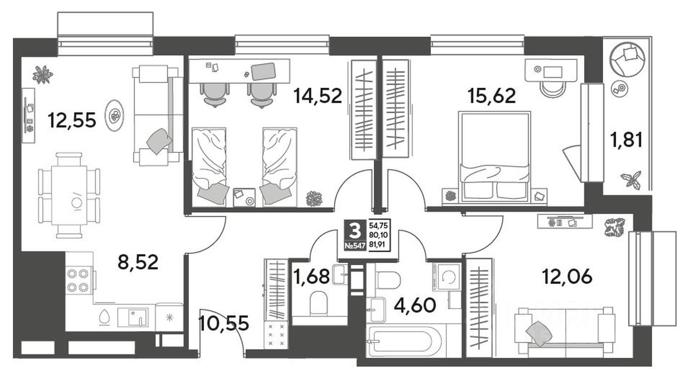 2-BD Apartment Sale, 81.91平方米 at Publitsist, ulitsa Zelyonaya Roshcha, Pushkino, Moscow Region, Russia #1 2-BD Apartment Sale, 81.91平方米 at Publitsist, ulitsa Zelyonaya Roshcha, Pushkino, Moscow Region, Russia #1