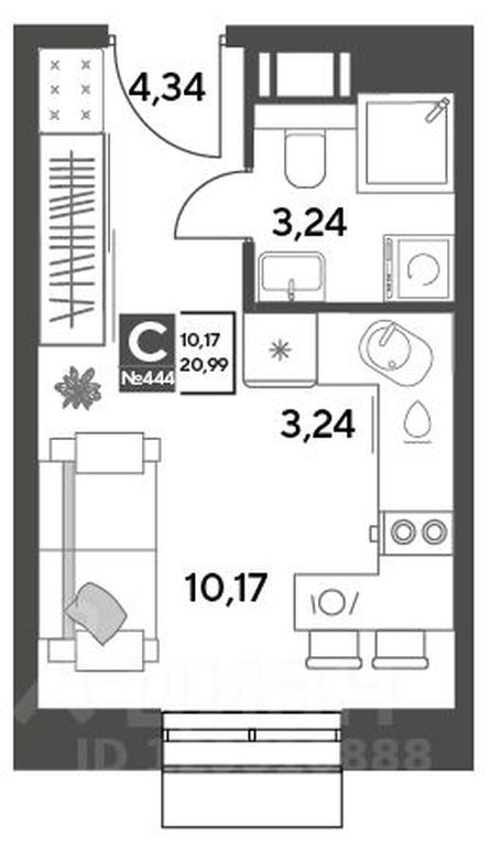 Apartment Sale, 20.99平方米 at Publitsist, ulitsa Zelyonaya Roshcha, Pushkino, Moscow Region, Russia #2