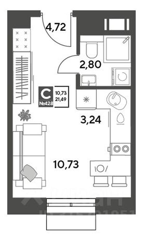 Apartment Sale, 21.49平方米 at Publitsist, ulitsa Zelyonaya Roshcha, Pushkino, Moscow Region, Russia #1