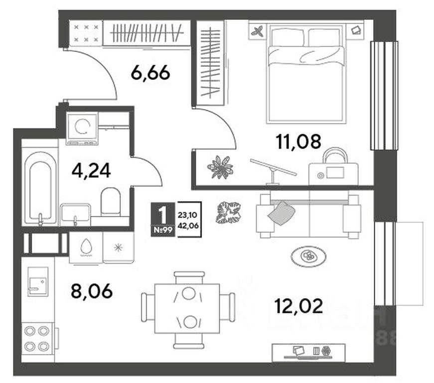 Apartment Sale, 42.06平方米 at Publitsist, ulitsa Zelyonaya Roshcha, Pushkino, Moscow Region, Russia #2