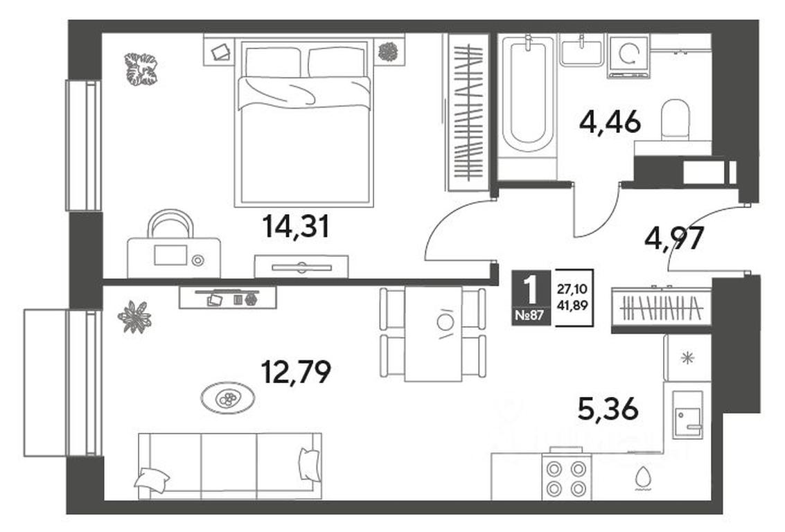 Apartment Sale, 41.89平方米 at Publitsist, ulitsa Zelyonaya Roshcha, Pushkino, Moscow Region, Russia #2
