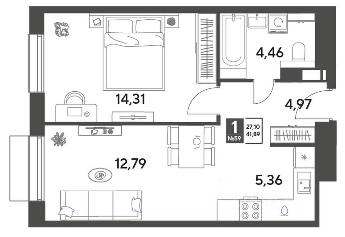 Apartment Sale, 41.89平方米 at Publitsist, ulitsa Zelyonaya Roshcha, Pushkino, Moscow Region, Russia #1