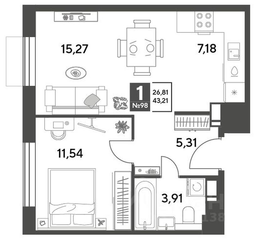 Apartment Sale, 43.21 sq. m. at Publitsist, ulitsa Zelyonaya Roshcha, Pushkino, Moscow Region, Russia #1 Apartment Sale, 43.21 sq. m. at Publitsist, ulitsa Zelyonaya Roshcha, Pushkino, Moscow Region, Russia #1
