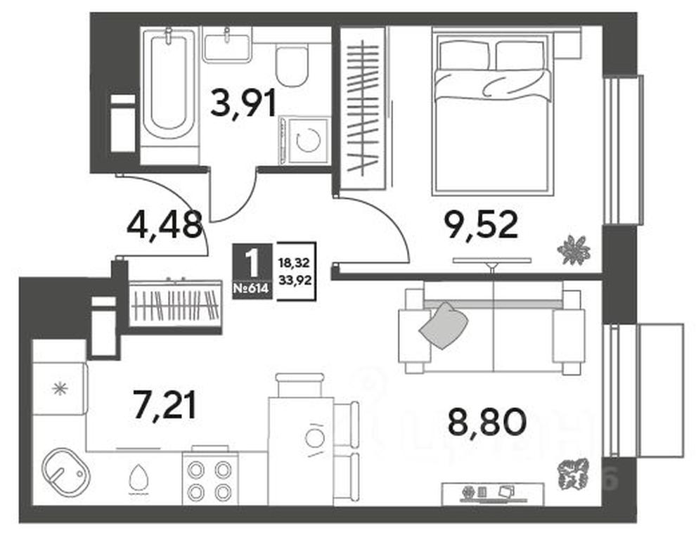 Apartment Sale, 33.92平方米 at Publitsist, ulitsa Zelyonaya Roshcha, Pushkino, Moscow Region, Russia #1