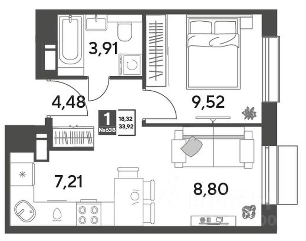 Apartment Sale, 33.92平方米 at Publitsist, ulitsa Zelyonaya Roshcha, Pushkino, Moscow Region, Russia #1 Apartment Sale, 33.92平方米 at Publitsist, ulitsa Zelyonaya Roshcha, Pushkino, Moscow Region, Russia #1