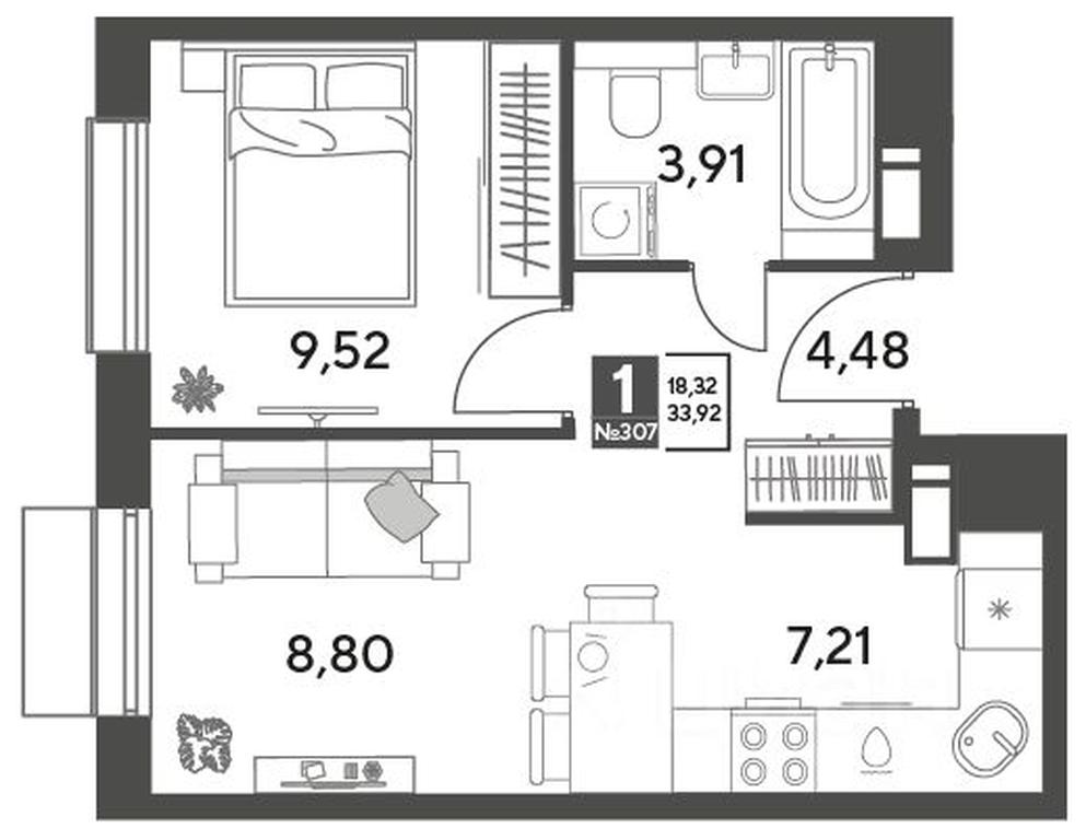 Apartment Sale, 33.92平方米 at Publitsist, ulitsa Zelyonaya Roshcha, Pushkino, Moscow Region, Russia #1 Apartment Sale, 33.92平方米 at Publitsist, ulitsa Zelyonaya Roshcha, Pushkino, Moscow Region, Russia #1