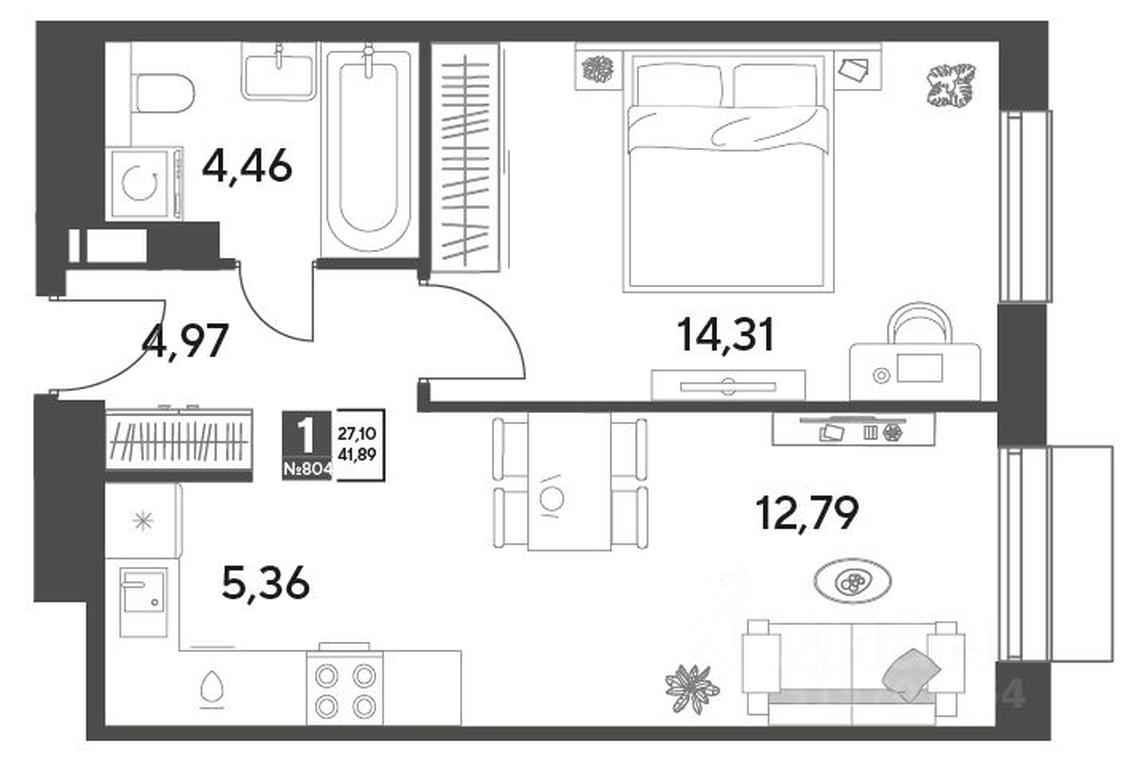 Apartment Sale, 41.89 sq. m. at Publitsist, ulitsa Zelyonaya Roshcha, Pushkino, Moscow Region, Russia #1