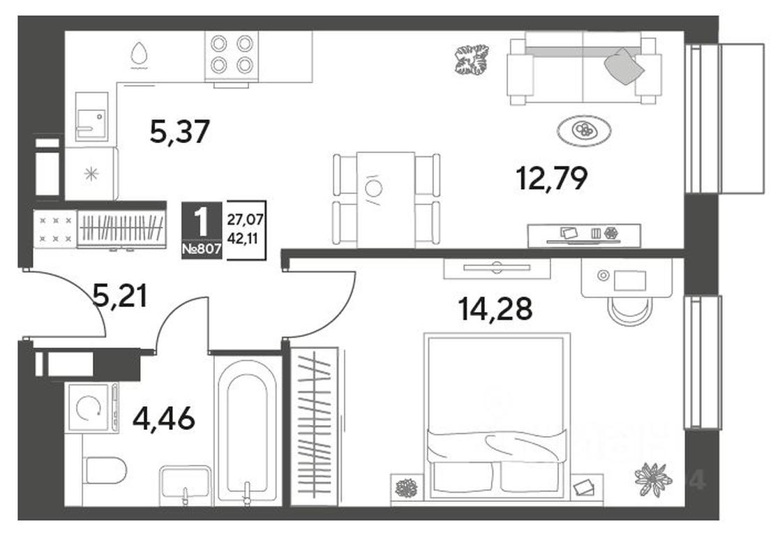 Apartment Sale, 42.11平方米 at Publitsist, ulitsa Zelyonaya Roshcha, Pushkino, Moscow Region, Russia #1 Apartment Sale, 42.11平方米 at Publitsist, ulitsa Zelyonaya Roshcha, Pushkino, Moscow Region, Russia #1