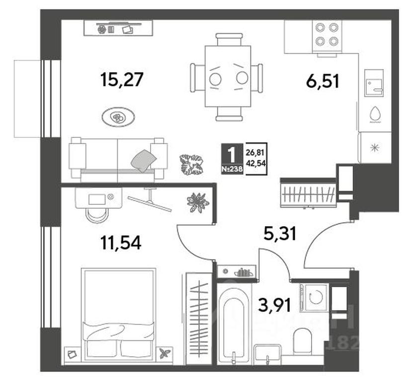 Apartment Sale, 42.54平方米 at Publitsist, ulitsa Zelyonaya Roshcha, Pushkino, Moscow Region, Russia #1