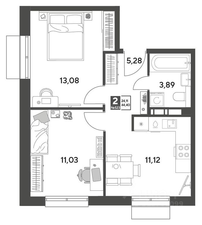 1-BD Apartment Sale, 44.4 sq. m. at Publitsist, ulitsa Zelyonaya Roshcha, Pushkino, Moscow Region, Russia #1