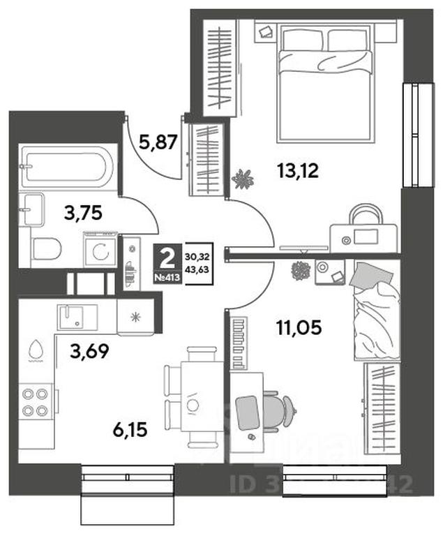 1-BD Apartment Sale, 43.63 sq. m. at Publitsist, ulitsa Zelyonaya Roshcha, Pushkino, Moscow Region, Russia #1