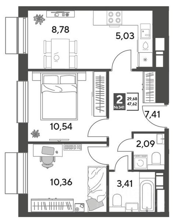 1-BD Apartment Sale, 47.62 sq. m. at Publitsist, ulitsa Zelyonaya Roshcha, Pushkino, Moscow Region, Russia #1