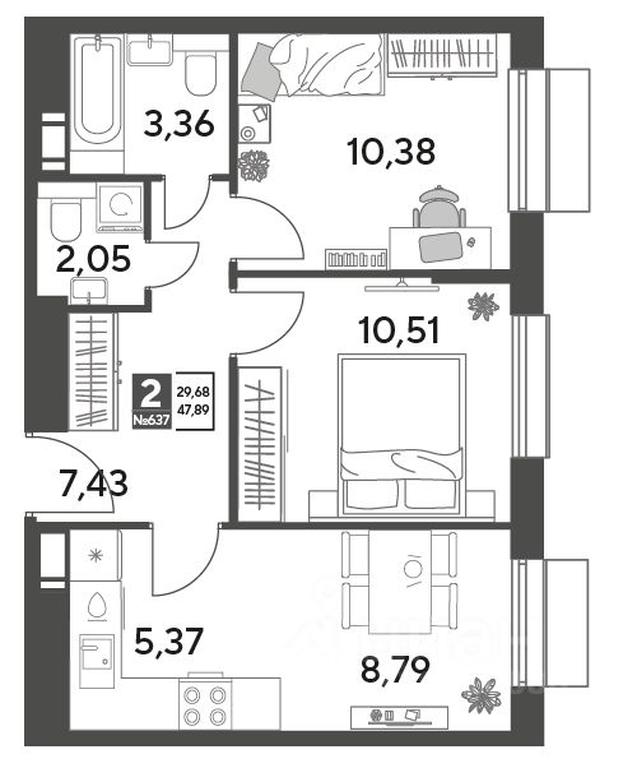 1-BD Apartment Sale, 47.89 sq. m. at Publitsist, ulitsa Zelyonaya Roshcha, Pushkino, Moscow Region, Russia #2
