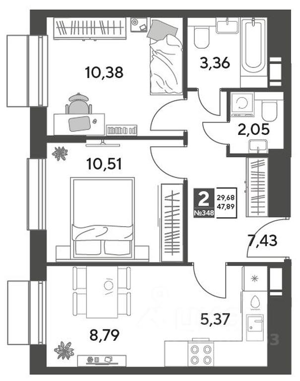 1-BD Apartment Sale, 47.89 sq. m. at Publitsist, ulitsa Zelyonaya Roshcha, Pushkino, Moscow Region, Russia #1