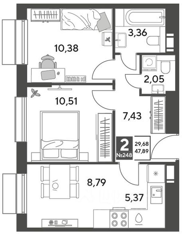 1-BD Apartment Sale, 47.89 sq. m. at Publitsist, ulitsa Zelyonaya Roshcha, Pushkino, Moscow Region, Russia #1
