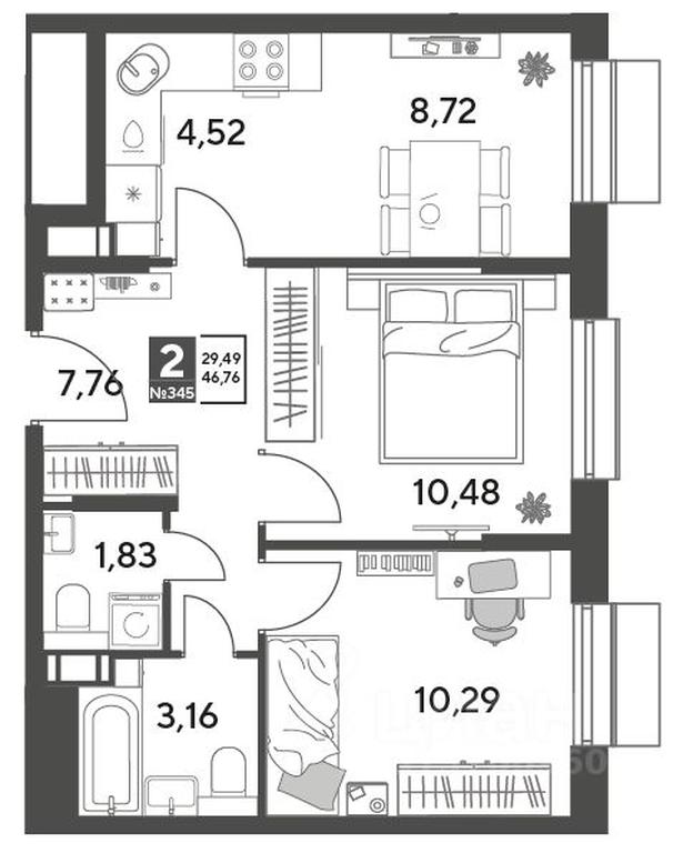 1-BD Apartment Sale, 46.76 sq. m. at Publitsist, ulitsa Zelyonaya Roshcha, Pushkino, Moscow Region, Russia #1