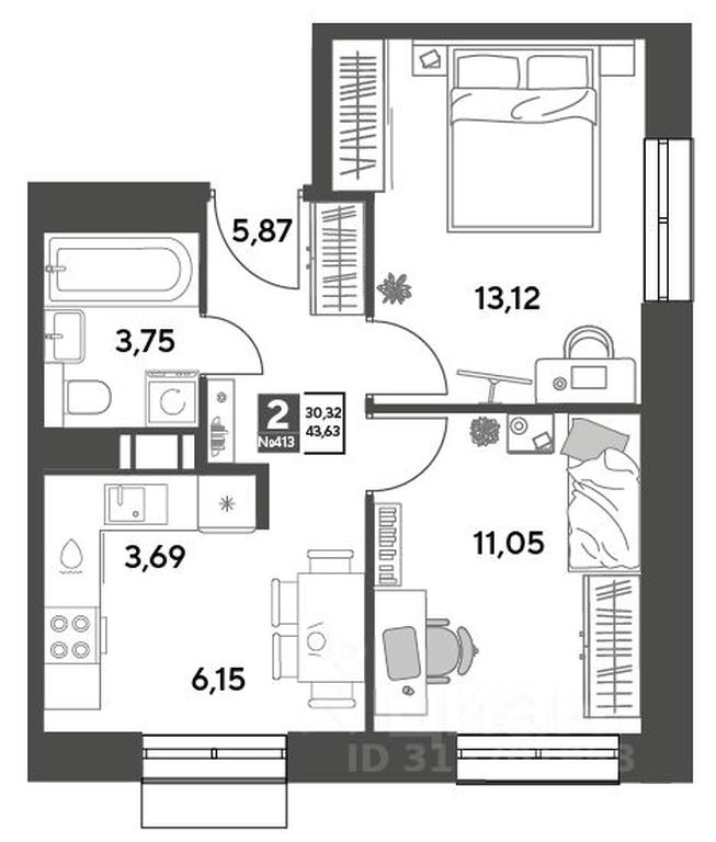 1-BD Apartment Sale, 43.63 sq. m. at Publitsist, ulitsa Zelyonaya Roshcha, Pushkino, Moscow Region, Russia #1 1-BD Apartment Sale, 43.63 sq. m. at Publitsist, ulitsa Zelyonaya Roshcha, Pushkino, Moscow Region, Russia #1